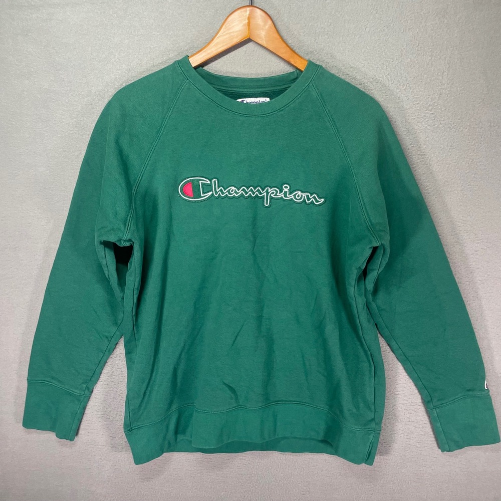 Champion Sweatshirt Mens Large Green Embroidered Logo Crewneck Pullover‎